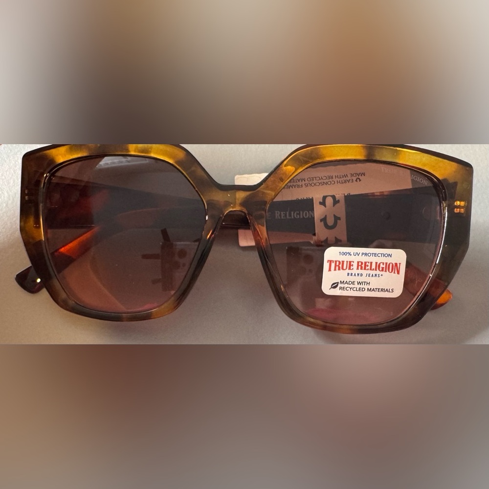 True Religion Brown Tortoise oversized white gold logo frames Sunglasses